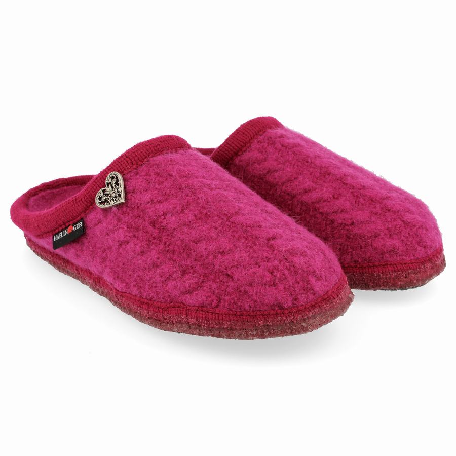 Chaussons à semelle souple Haflinger Herzerl Femme Rose Rouge | TZE363CZ