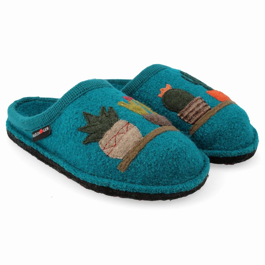 Chaussons Novelty Haflinger Cactus Femme Bleu | OGH5046MV