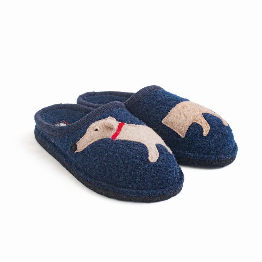 Chaussons Novelty Haflinger Doggy Femme Bleu | ZHT548LH