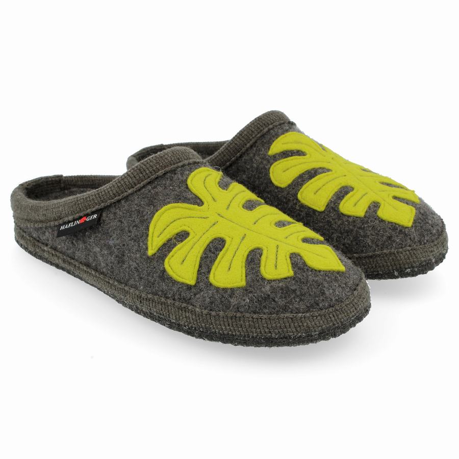 Chaussons Novelty Haflinger Monstera Femme Grise | JIF674YN