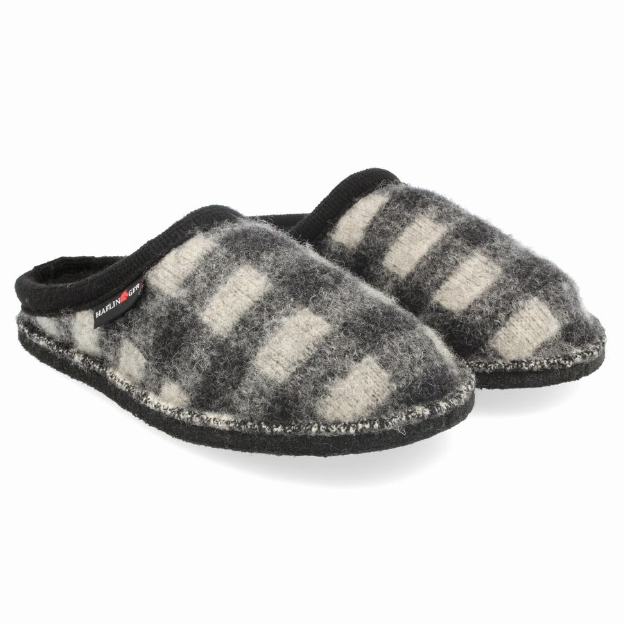 Chaussons Novelty Haflinger Plaid Femme Noir Blanche | KCC9371ZA