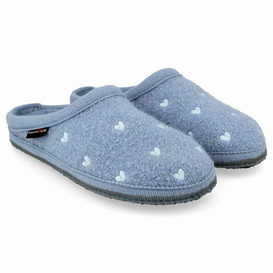 Chaussons à semelle souple Haflinger Hearts Femme Bleu | YBP3037QL